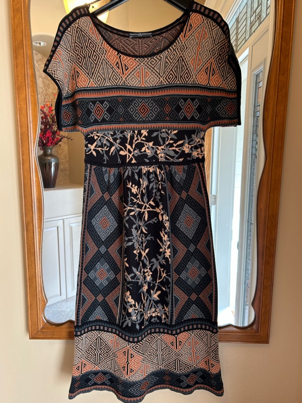 Peruvian Connection Cotton Knit Midi Dress Bohemian Ethnic